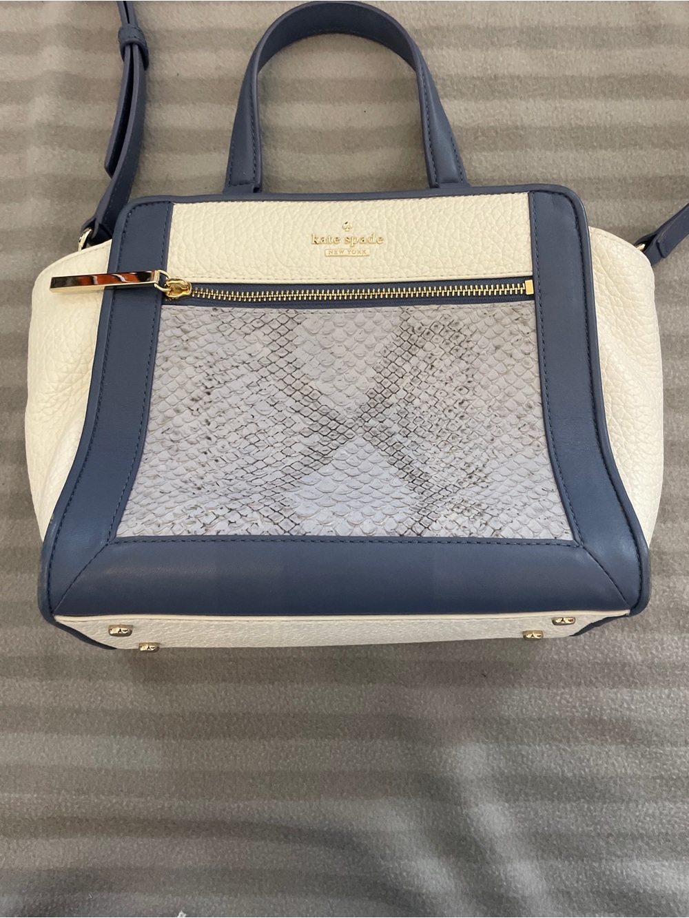 kate spade Cream, Blue & Gray Snake-Texture Top-Handle Satchel - Picture 3 of 9